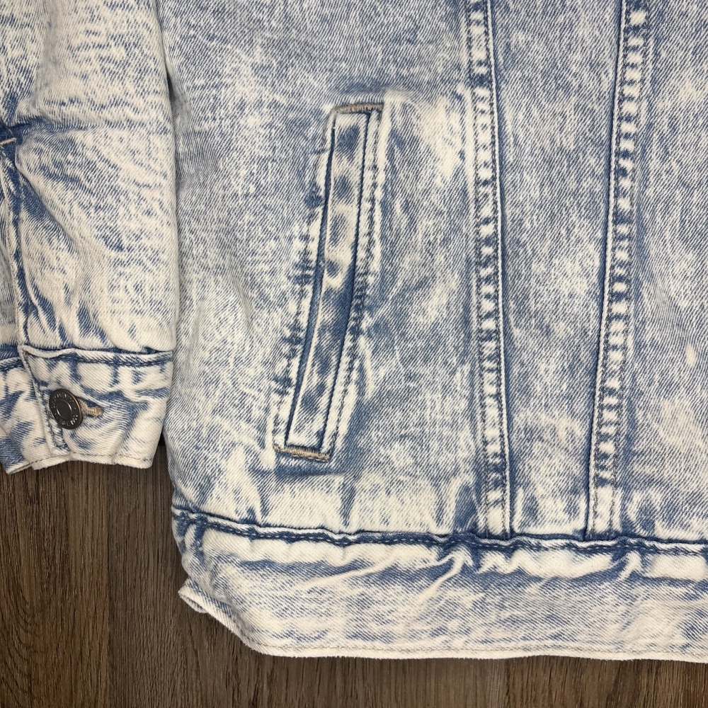 Gap Denim Jacket Women's Medium Blue Acid Wash Jean Sherpa Lined Trucker Retro - Picture 7 of 12